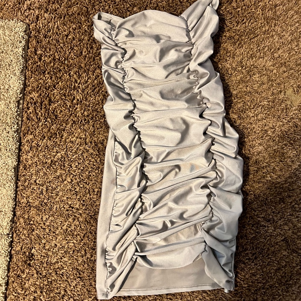 Silver strapless dress